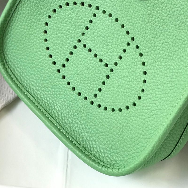 Hermes Mini Evelyne Bag Clemence Leather Palladium Hardware In Mint Green