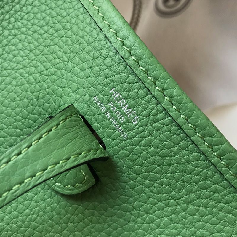 Hermes Mini Evelyne Bag Clemence Leather Palladium Hardware In Mint Green