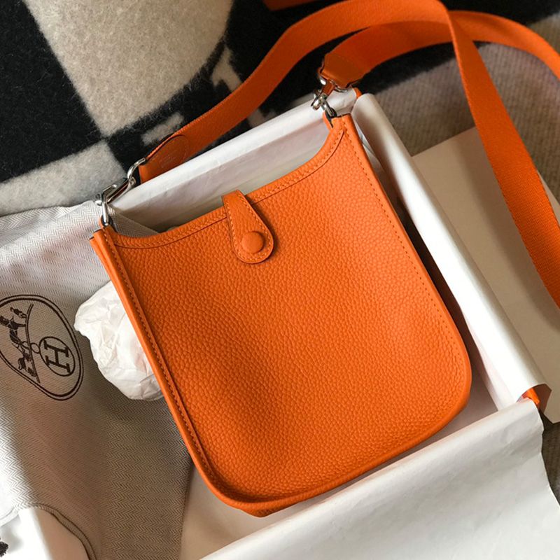 Hermes Mini Evelyne Bag Clemence Leather Palladium Hardware In Orange