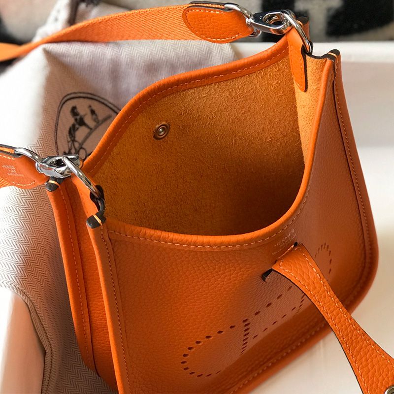 Hermes Mini Evelyne Bag Clemence Leather Palladium Hardware In Orange