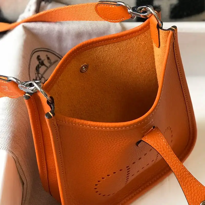 Affordable Hermes Mini Evelyne Bag Clemence Leather Palladium Hardware In Orange