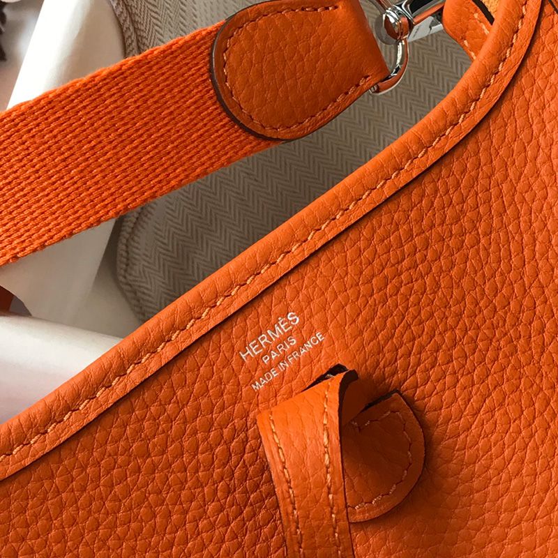 Hermes Mini Evelyne Bag Clemence Leather Palladium Hardware In Orange