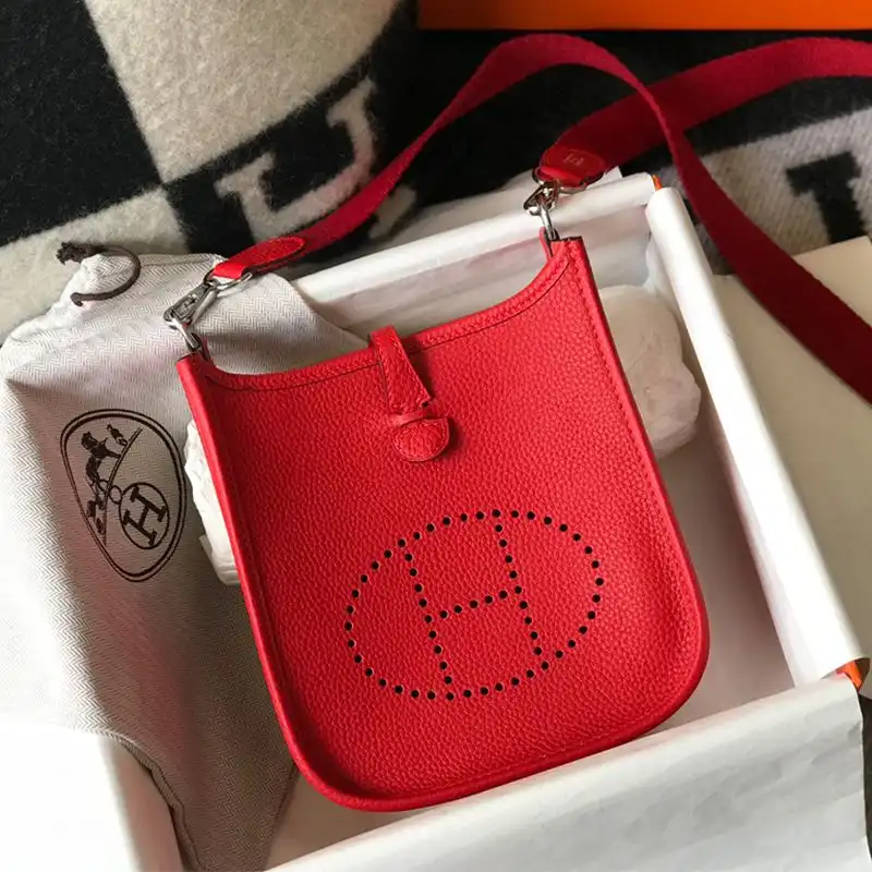 Affordable Hermes Mini Evelyne Bag Clemence Leather Palladium Hardware In Red