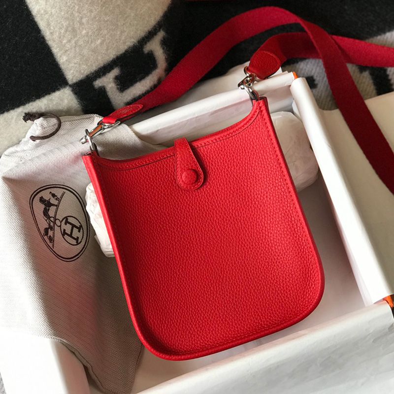 Hermes Mini Evelyne Bag Clemence Leather Palladium Hardware In Red