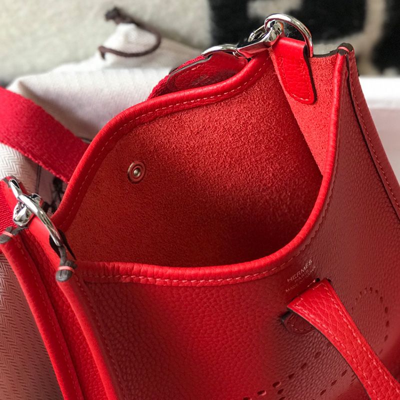 Hermes Mini Evelyne Bag Clemence Leather Palladium Hardware In Red