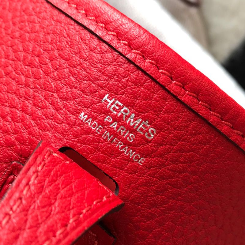 Hermes Mini Evelyne Bag Clemence Leather Palladium Hardware In Red