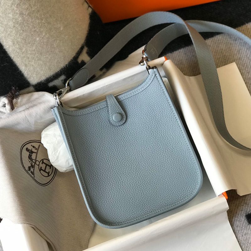 Hermes Mini Evelyne Bag Clemence Leather Palladium Hardware In Sky Blue