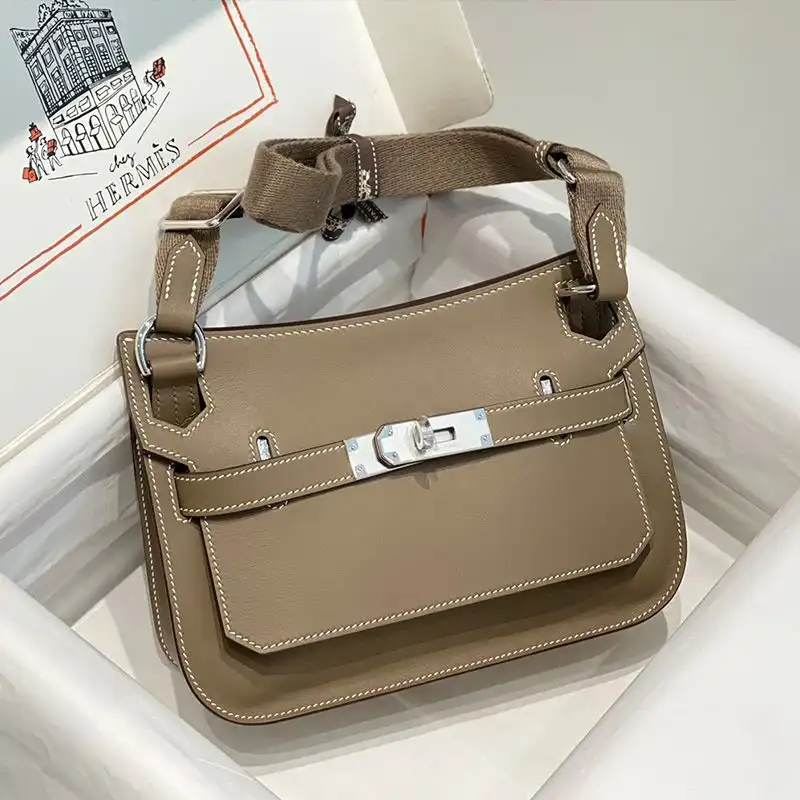 Hermes Mini Jypsiere Bag Clemence Leather Palladium Hardware In Khaki