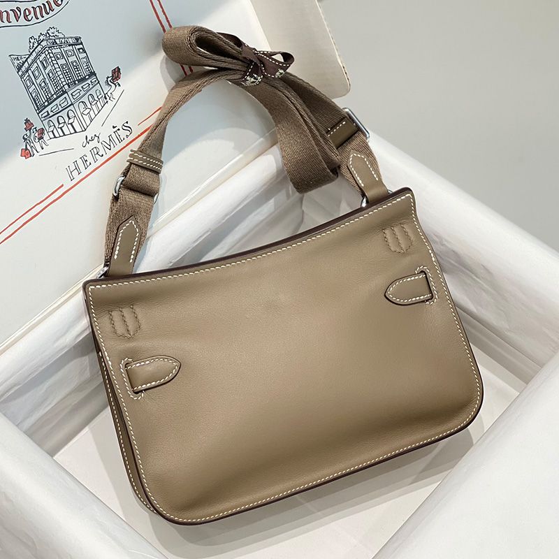 Hermes Mini Jypsiere Bag Clemence Leather Palladium Hardware In Khaki