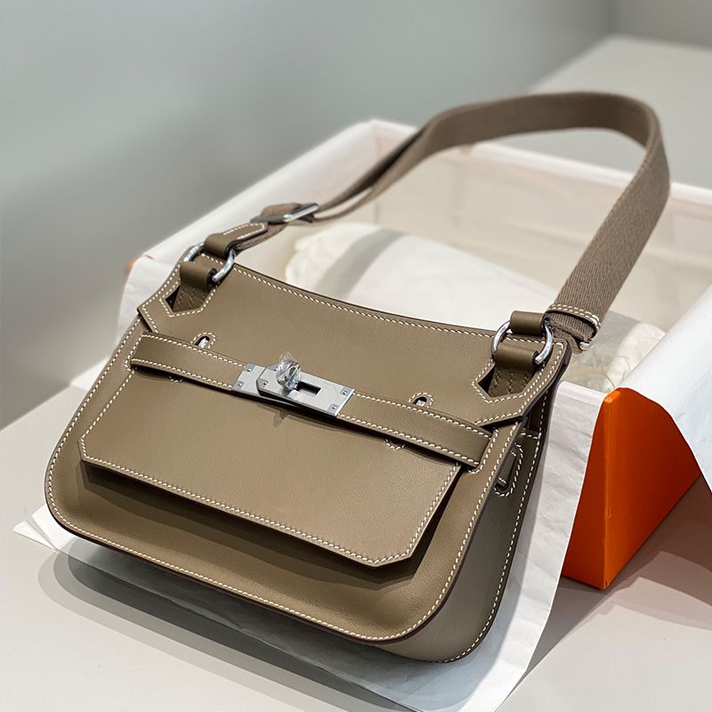 Hermes Mini Jypsiere Bag Clemence Leather Palladium Hardware In Khaki