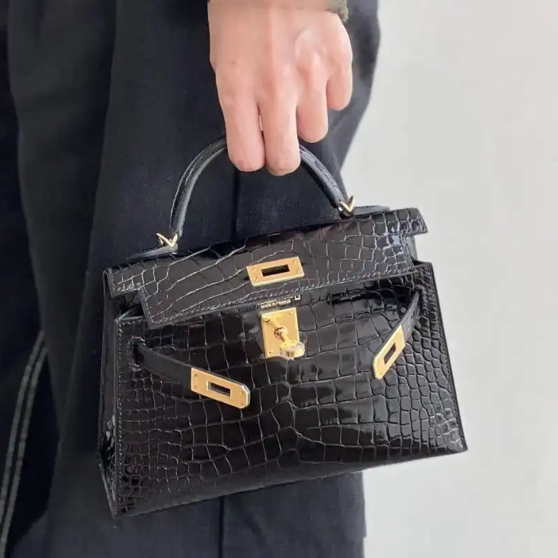 Affordable Hermes Mini Kelly II Bag Alligator Leather Gold Hardware In Black