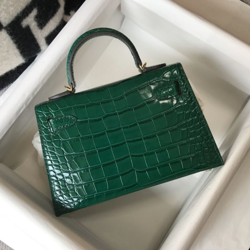 Hermes Mini Kelly II Bag Alligator Leather Gold Hardware In Green