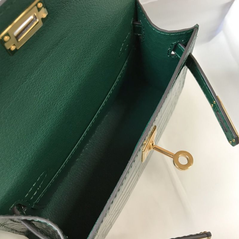 Hermes Mini Kelly II Bag Alligator Leather Gold Hardware In Green