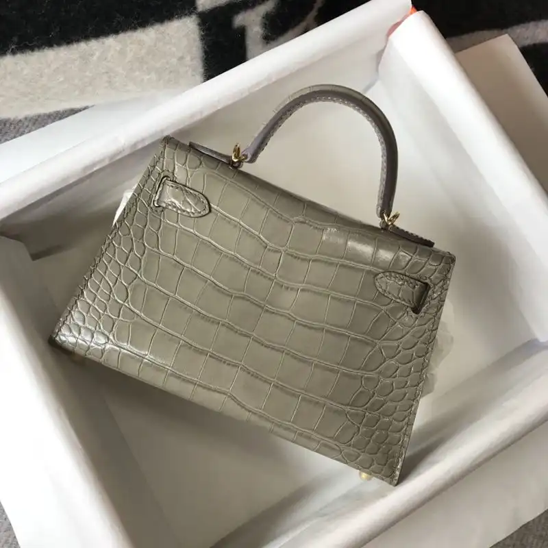 Affordable Hermes Mini Kelly II Bag Alligator Leather Gold Hardware In Grey