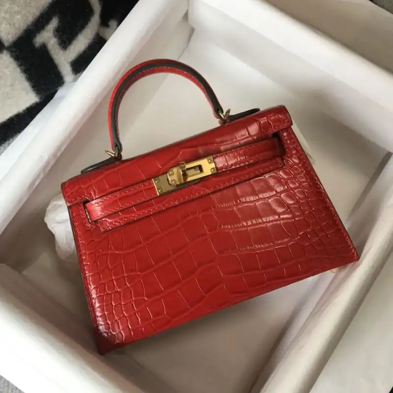 Hermes Mini Kelly II Bag Alligator Leather Gold Hardware In Red