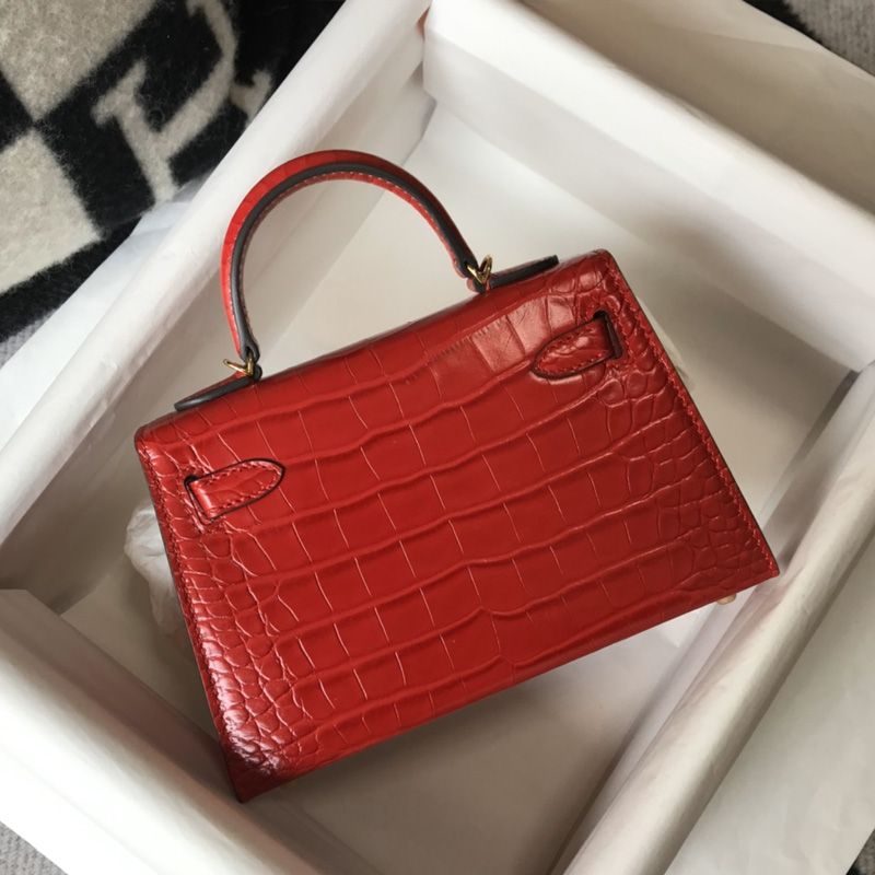 Hermes Mini Kelly II Bag Alligator Leather Gold Hardware In Red