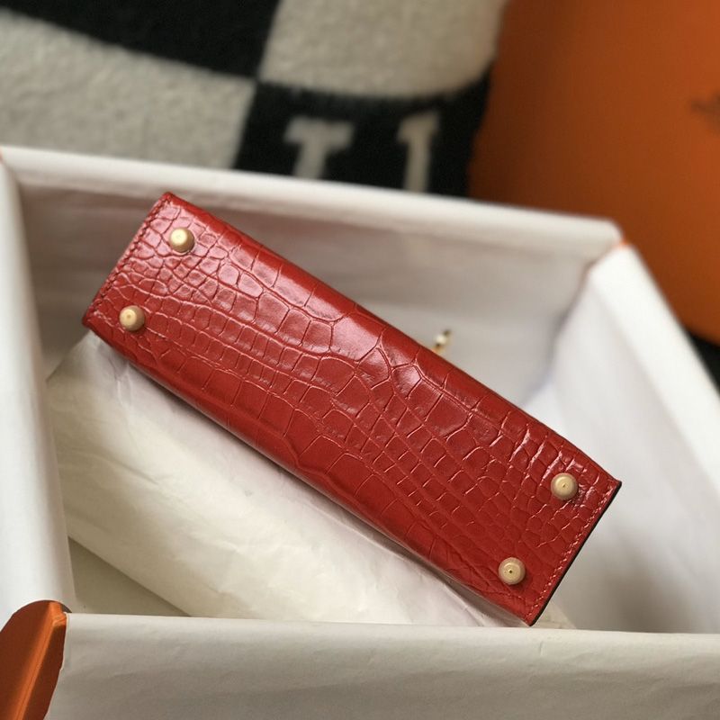 Hermes Mini Kelly II Bag Alligator Leather Gold Hardware In Red