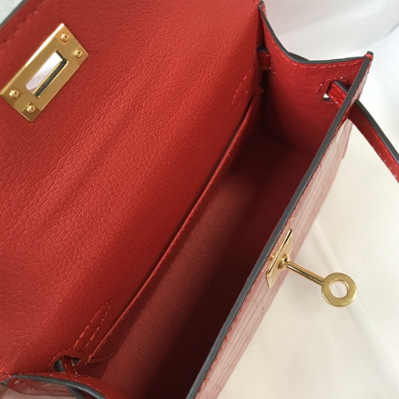 Hermes Mini Kelly II Bag Alligator Leather Gold Hardware In Red