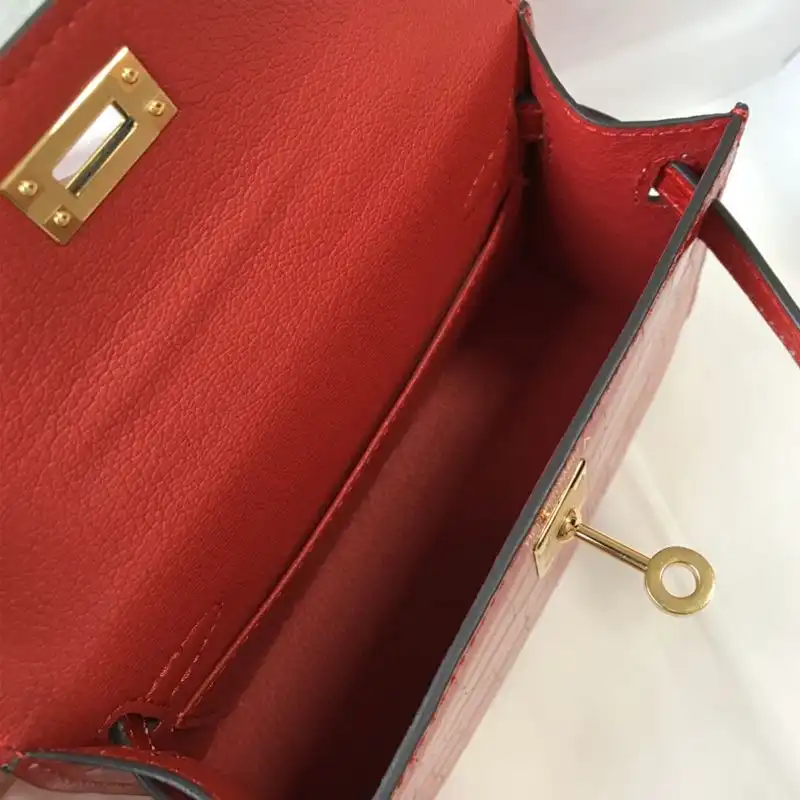 Affordable Hermes Mini Kelly II Bag Alligator Leather Gold Hardware In Red