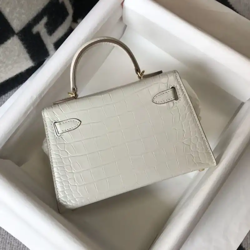 Cheap Hermes Mini Kelly II Bag Alligator Leather Gold Hardware In White