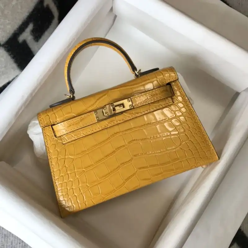 Hermes Mini Kelly II Bag Alligator Leather Gold Hardware In Yellow