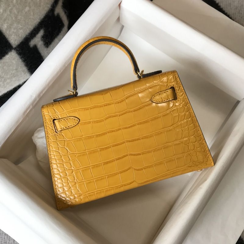 Hermes Mini Kelly II Bag Alligator Leather Gold Hardware In Yellow