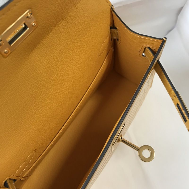 Hermes Mini Kelly II Bag Alligator Leather Gold Hardware In Yellow