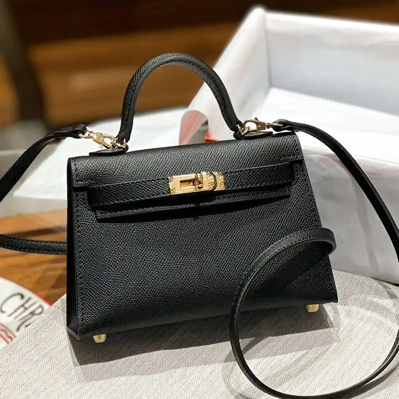 Hermes Mini Kelly II Bag Epsom Leather Gold Hardware In Black