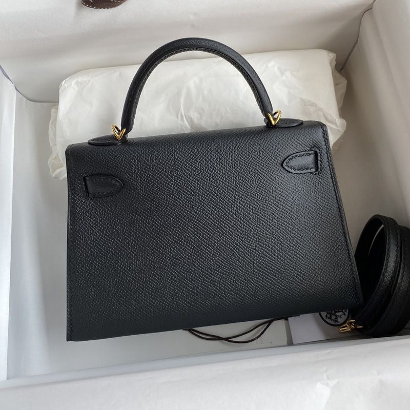 Hermes Mini Kelly II Bag Epsom Leather Gold Hardware In Black