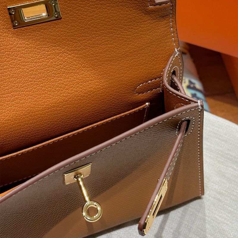 Hermes Mini Kelly II Bag Epsom Leather Gold Hardware In Brown