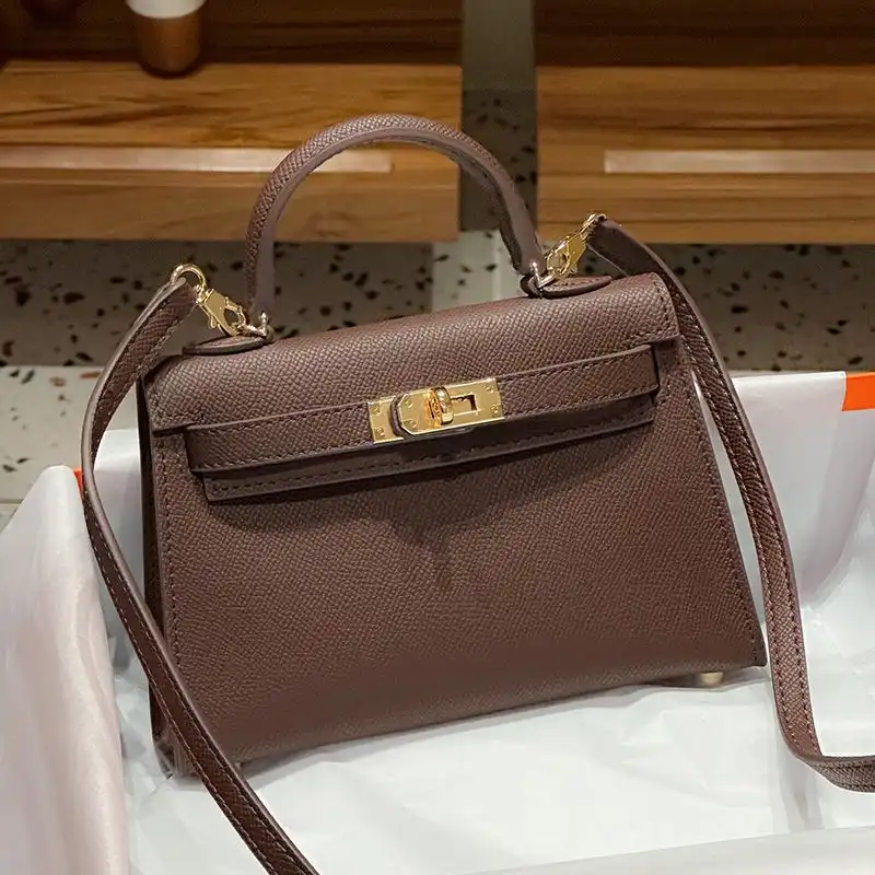 Affordable Hermes Mini Kelly II Bag Epsom Leather Gold Hardware In Coffee