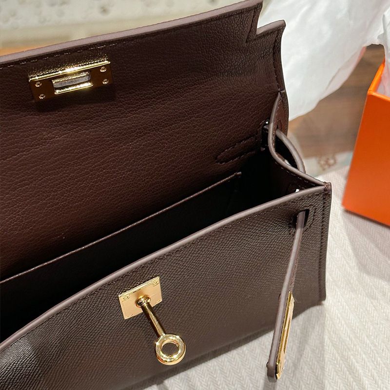 Hermes Mini Kelly II Bag Epsom Leather Gold Hardware In Coffee