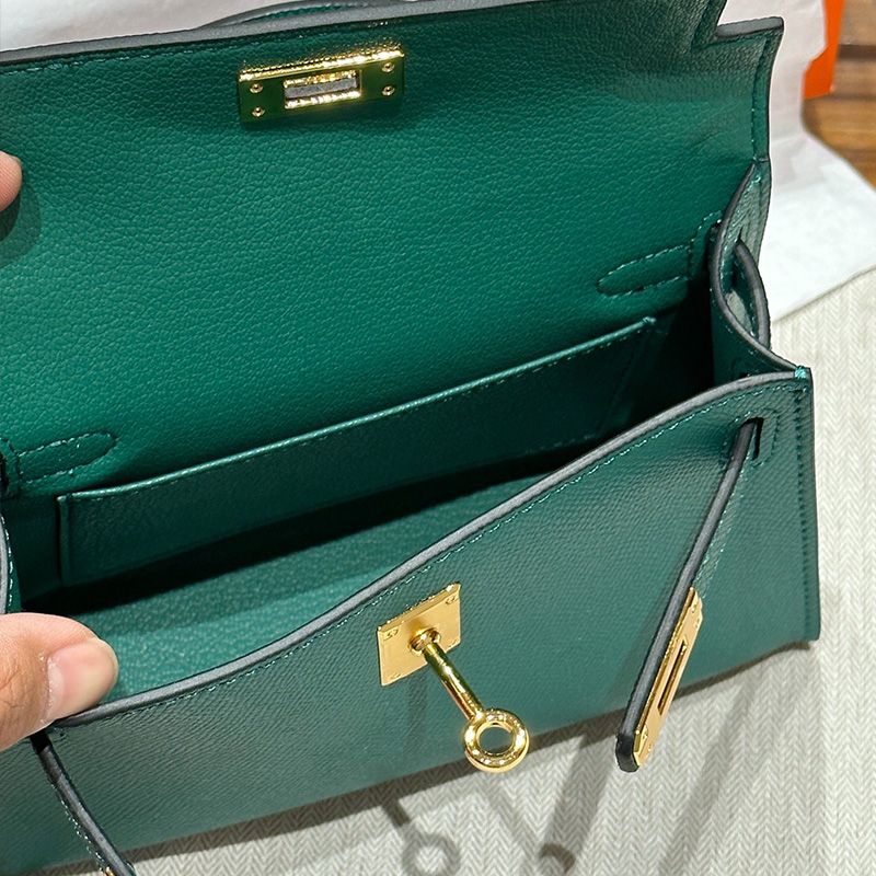 Hermes Mini Kelly II Bag Epsom Leather Gold Hardware In Green