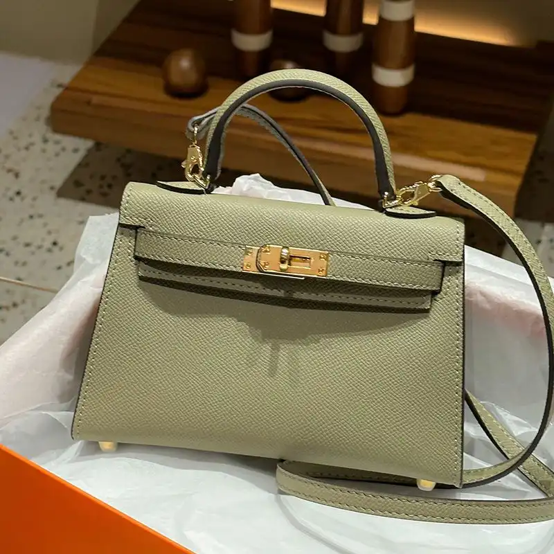 Hermes Mini Kelly II Bag Epsom Leather Gold Hardware In Olive