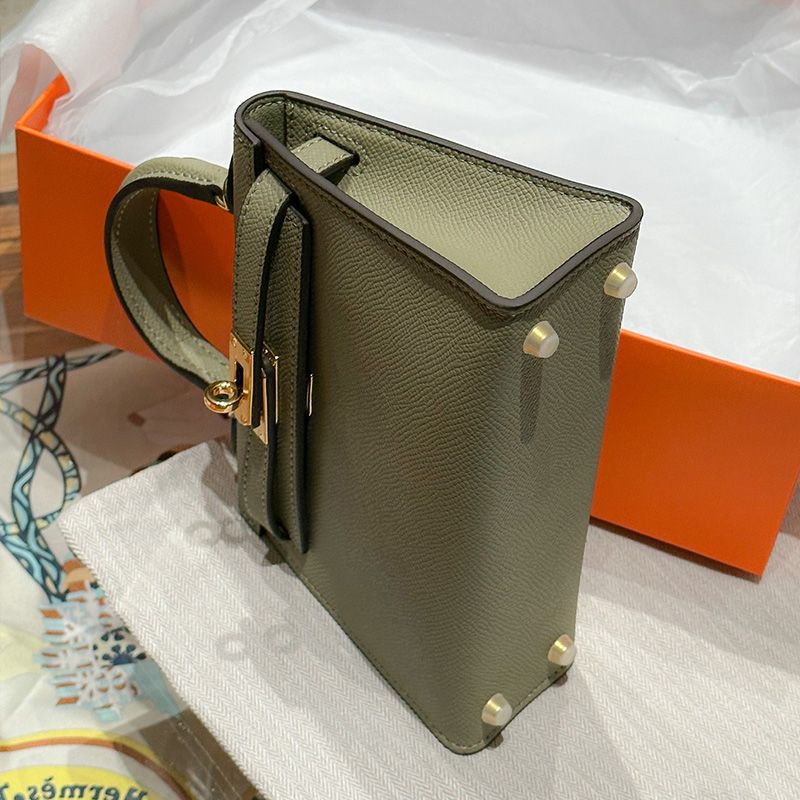 Hermes Mini Kelly II Bag Epsom Leather Gold Hardware In Olive