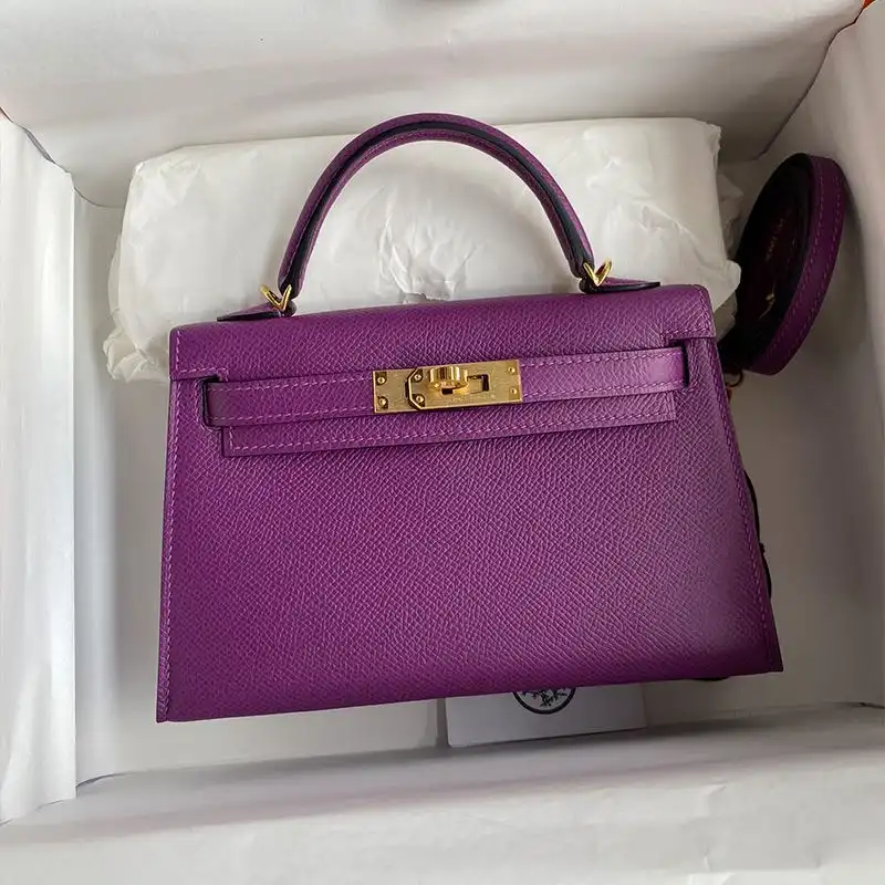 Affordable Hermes Mini Kelly II Bag Epsom Leather Gold Hardware In Purple