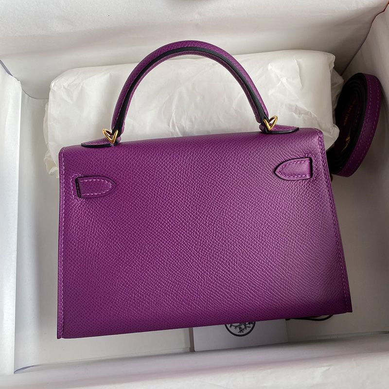 Hermes Mini Kelly II Bag Epsom Leather Gold Hardware In Purple