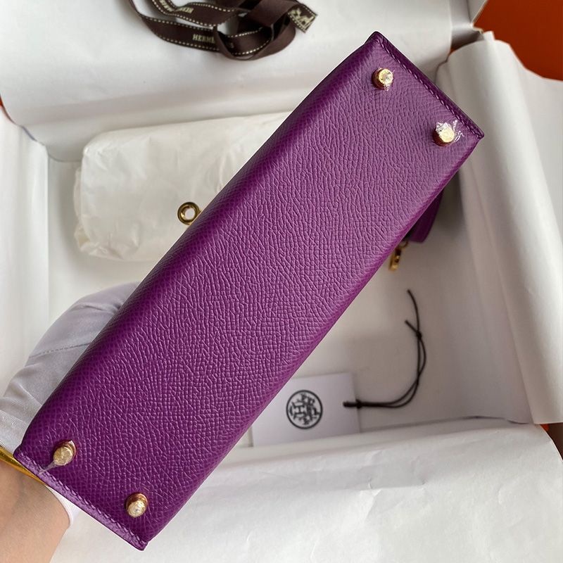 Hermes Mini Kelly II Bag Epsom Leather Gold Hardware In Purple