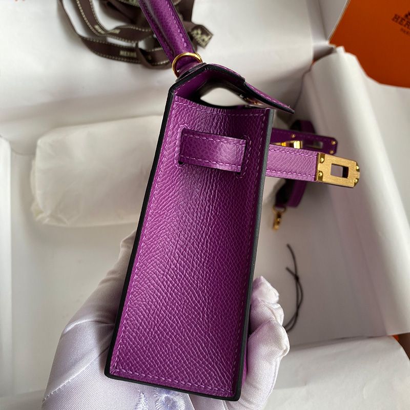 Hermes Mini Kelly II Bag Epsom Leather Gold Hardware In Purple