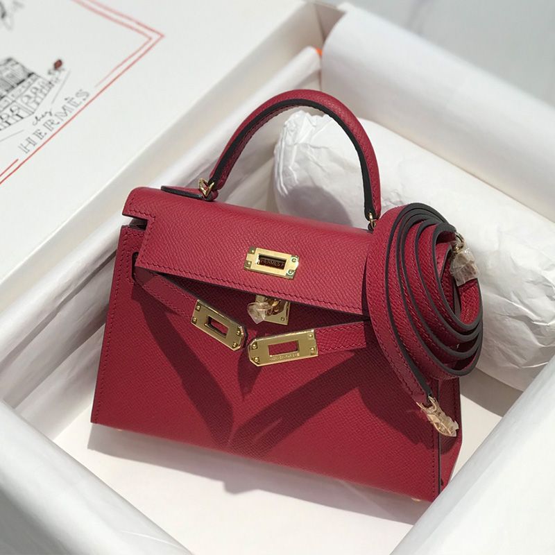 Hermes Mini Kelly II Bag Epsom Leather Gold Hardware In Red