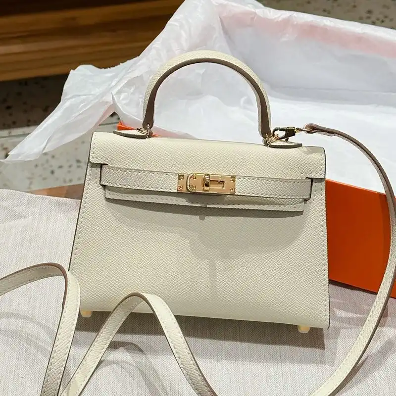 Hermes Mini Kelly II Bag Epsom Leather Gold Hardware In White