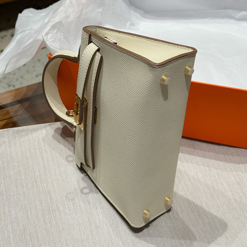 Hermes Mini Kelly II Bag Epsom Leather Gold Hardware In White