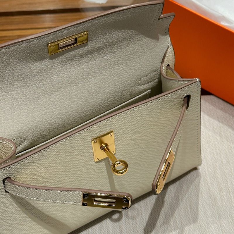 Hermes Mini Kelly II Bag Epsom Leather Gold Hardware In White