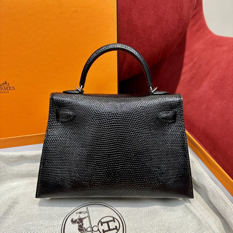 Hermes Mini Kelly II Bag Lizard Leather Palladium hardware In Black