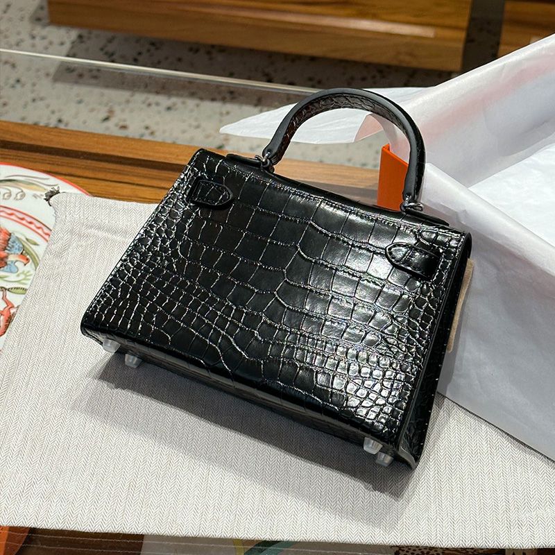 Hermes Mini Kelly II Bag Alligator Leather Palladium Hardware In Black