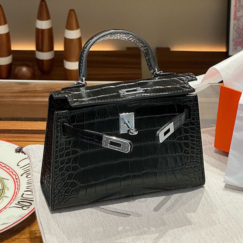 Hermes Mini Kelly II Bag Alligator Leather Palladium Hardware In Black