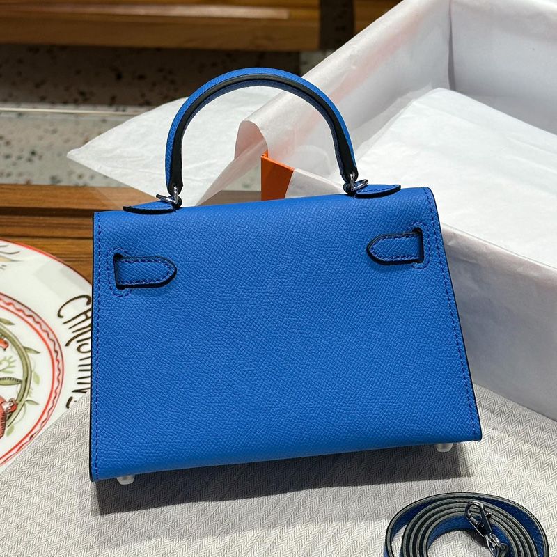 Hermes Mini Kelly II Bag Epsom Leather Palladium Hardware In Blue