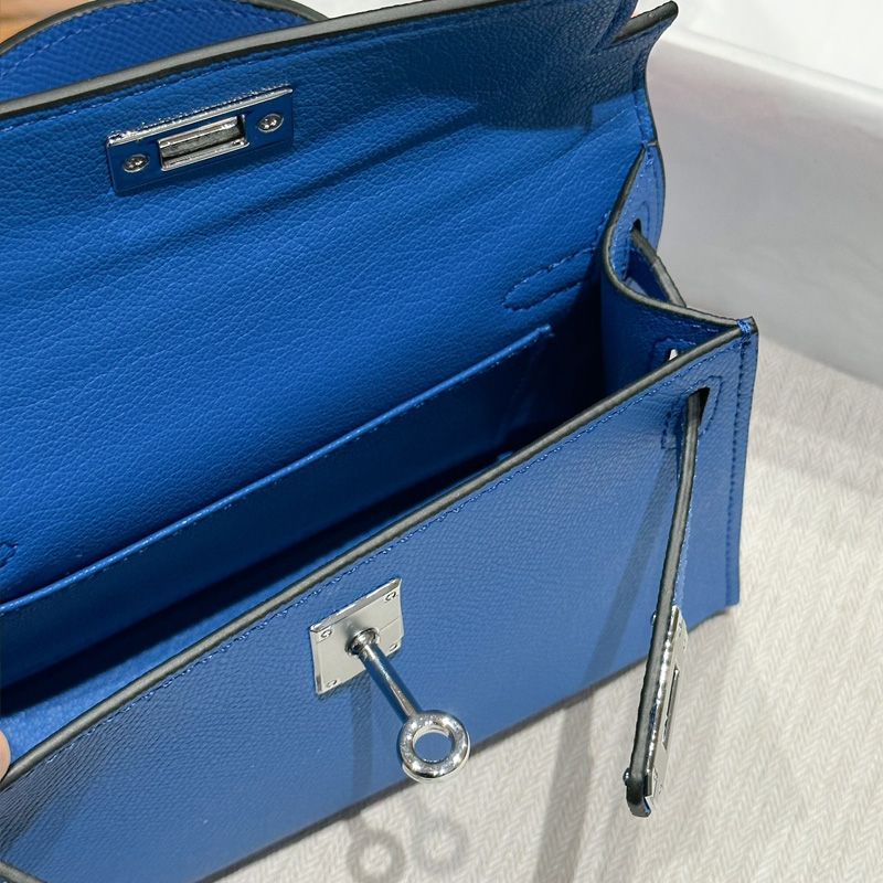 Hermes Mini Kelly II Bag Epsom Leather Palladium Hardware In Blue