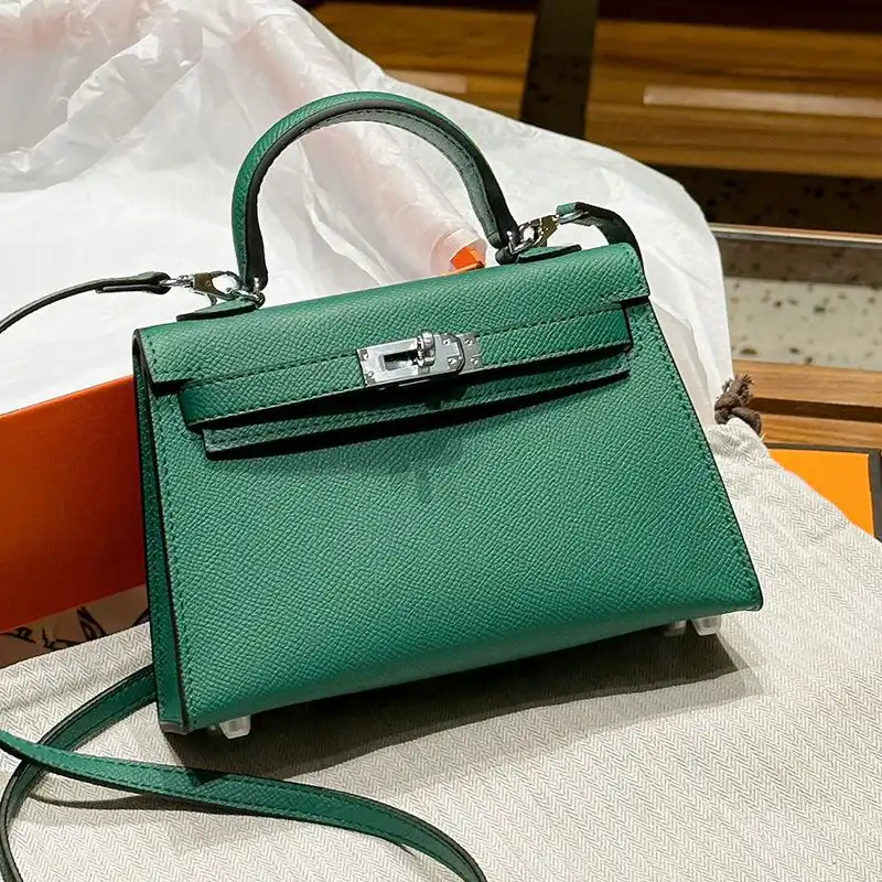 Affordable Hermes Mini Kelly II Bag Epsom Leather Palladium Hardware In Green