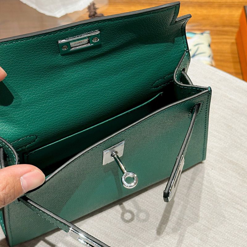 Hermes Mini Kelly II Bag Epsom Leather Palladium Hardware In Green